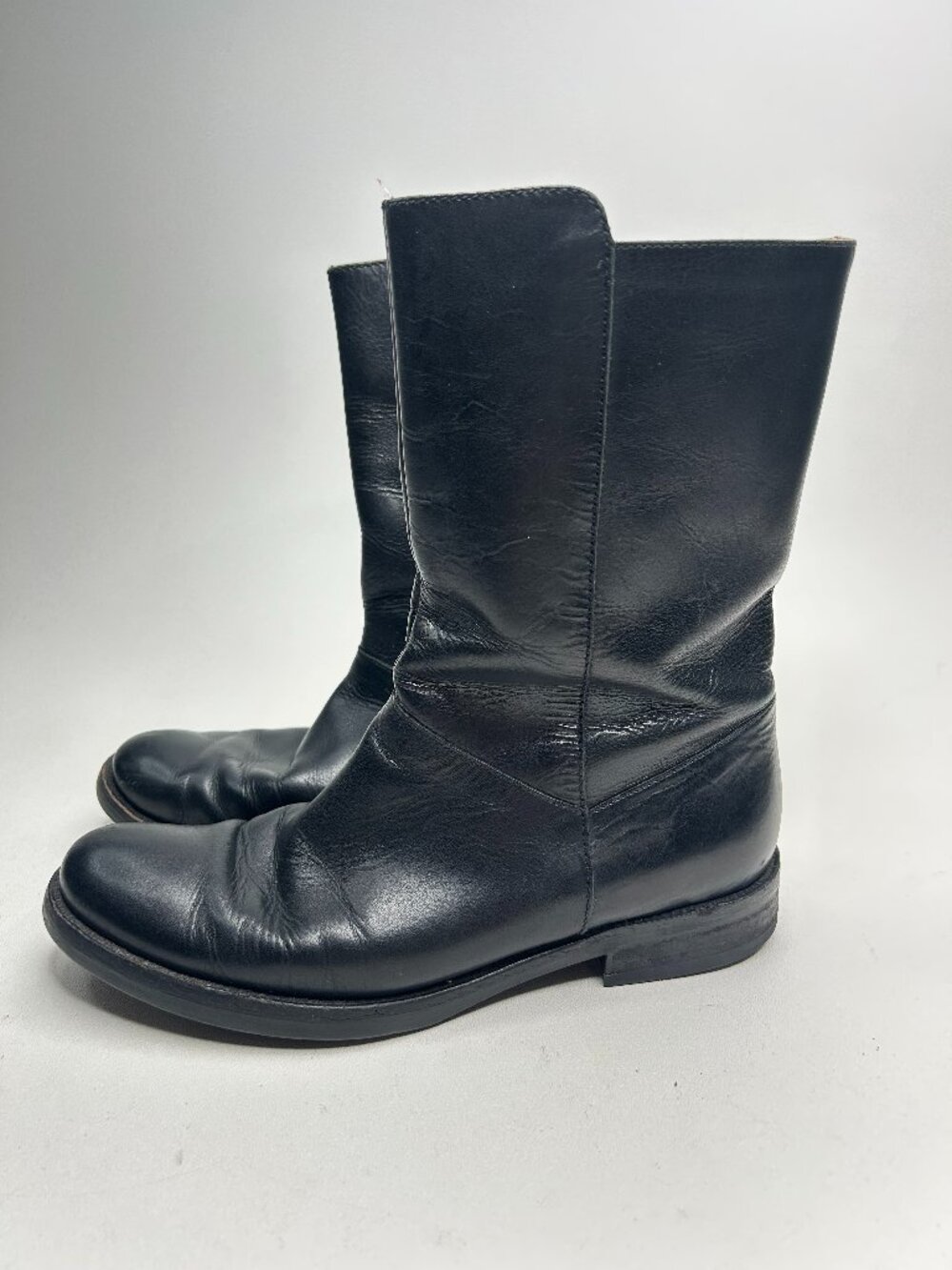 J CREW Black Calf Skin Leather Minimalist Mid-Calf Boots sz 7.5